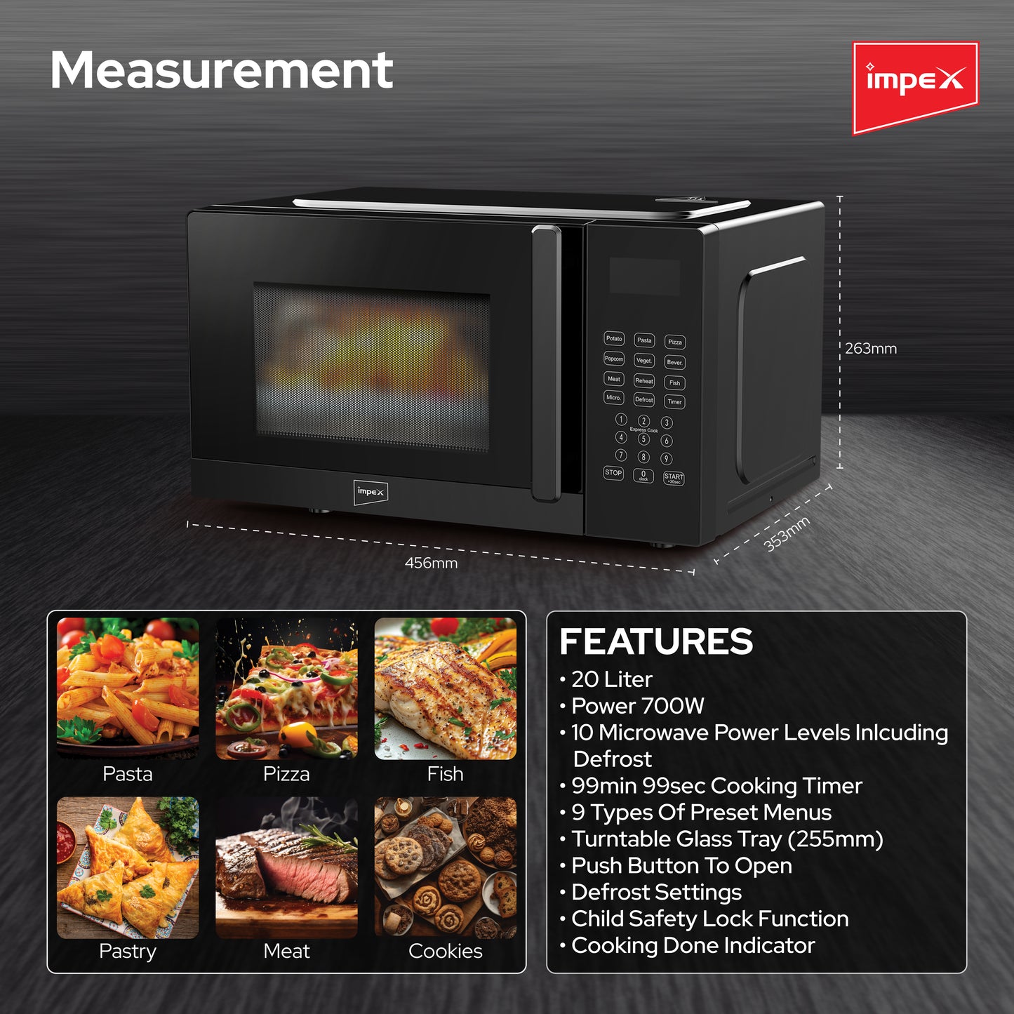 Impex 20Ltr Digital Microwave Oven 700W (MO8101DB) فرن المايكروويف الرقمي من إيمبكس سعة 20 لتر 700 واط (MO8101DB)