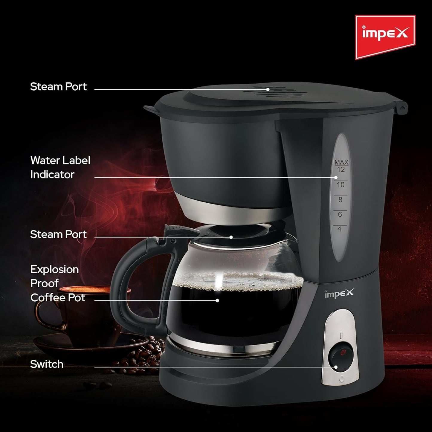 Impex 1.25L Drip Cofee Maker 800W (CM1912) صانع القهوة