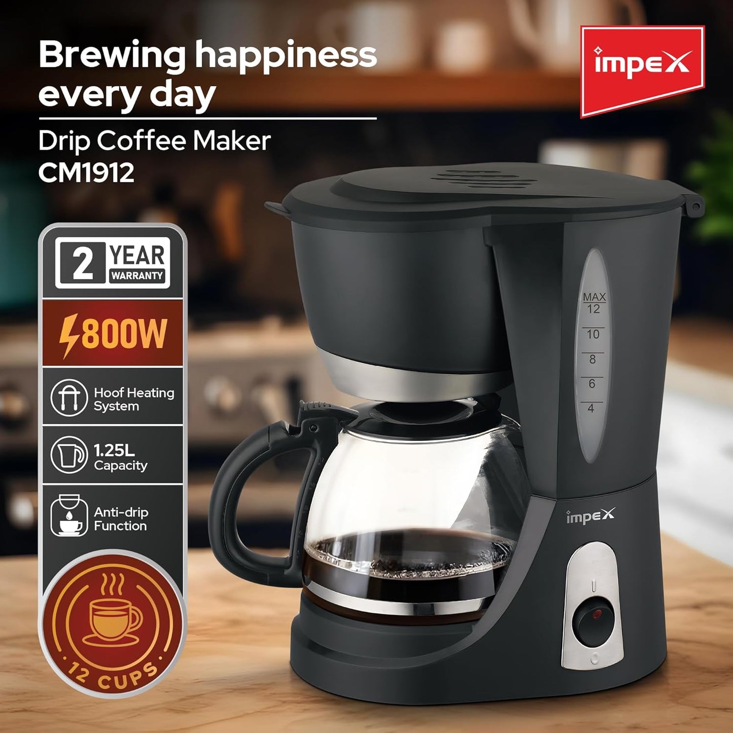 Impex 1.25L Drip Cofee Maker 800W (CM1912) صانع القهوة