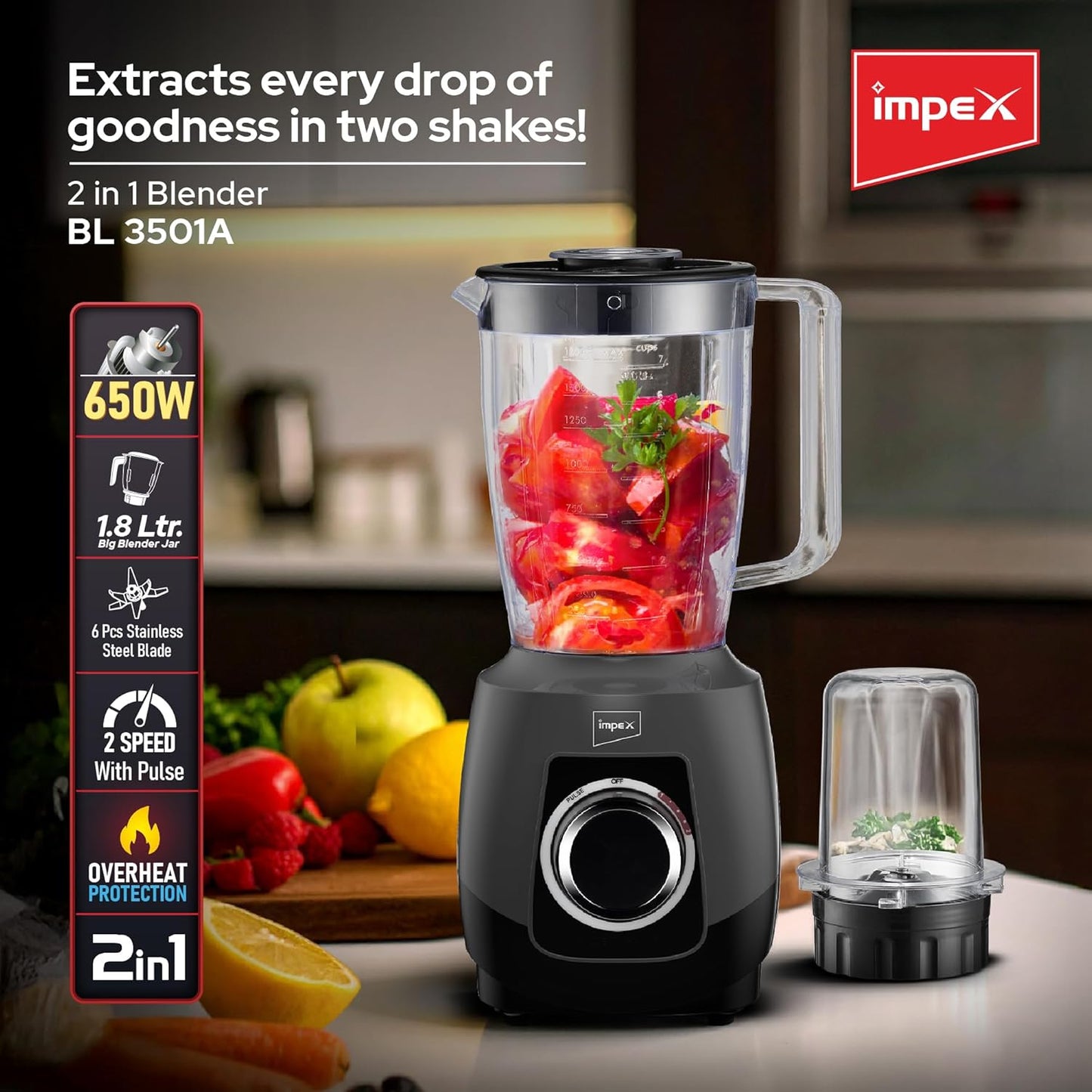Impex 2 In 1 Blender 650W (BL3501A) خلاط