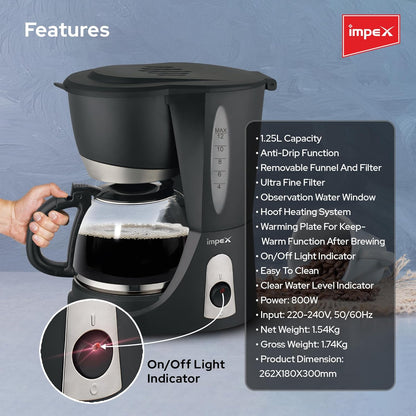 Impex 1.25L Drip Cofee Maker 800W (CM1912) صانع القهوة