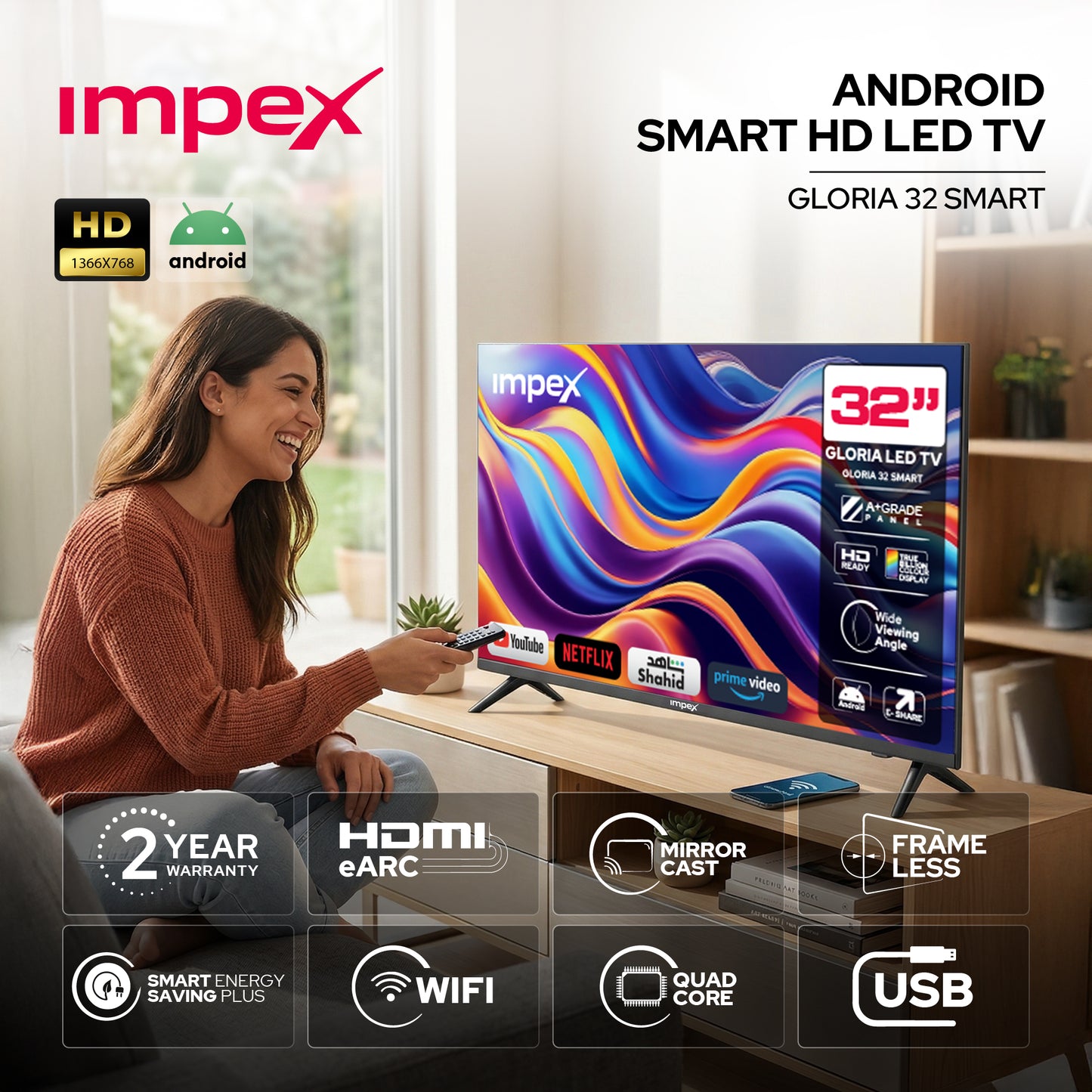IMPEX 32 INCH HD Smart TV (GLORIA 32 SMART) التلفاز