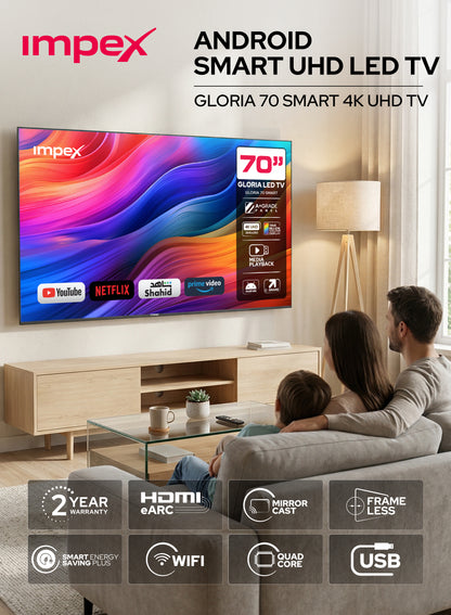 IMPEX 70 Inch UHD 4K Smart LED TV  (GLORIA 70 SMART) التلفاز