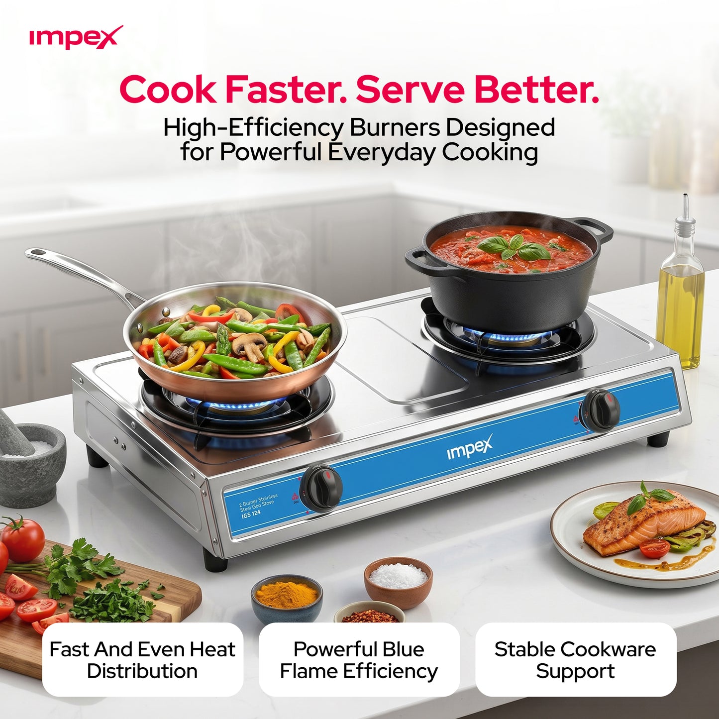 Impex 2Br SS LP Gas Stove IGS 124 موقد غاز