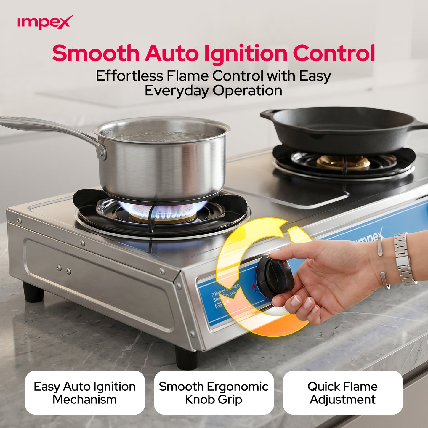Impex 2Br SS LP Gas Stove IGS 124 موقد غاز