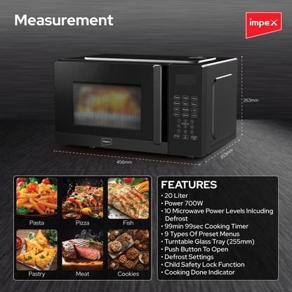 Impex 20Ltr Digital Microwave Oven 700W (MO8101DB) فرن المايكروويف الرقمي من إيمبكس سعة 20 لتر 700 واط (MO8101DB)