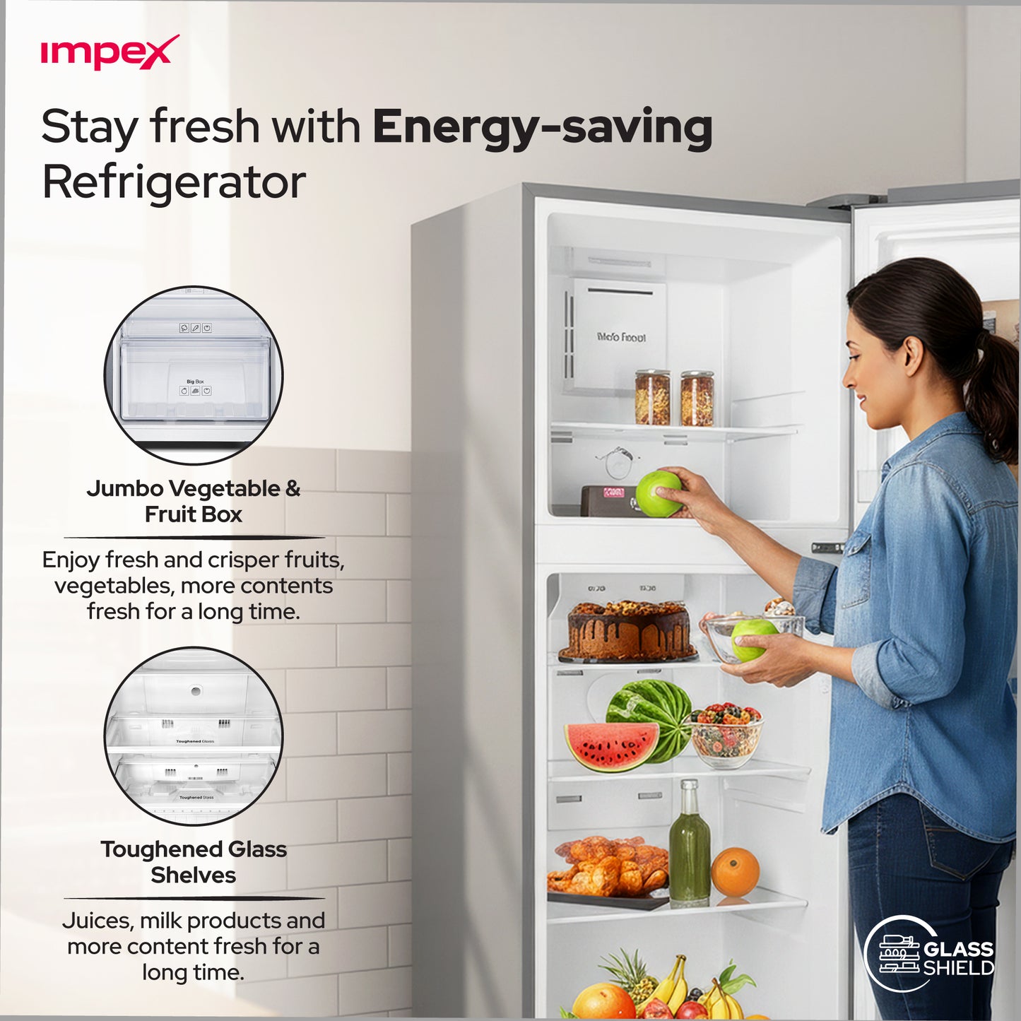 Impex 270L No Frost Inverter Refrigerator (IRF250S) ثلاجة