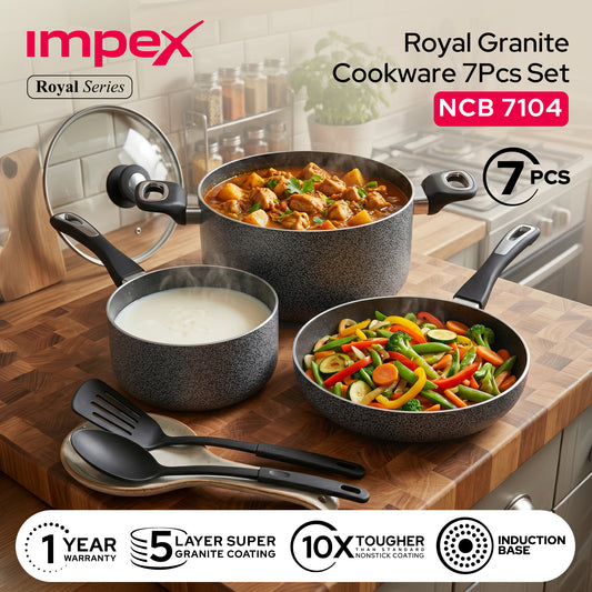 Impex Royal Nonstick Granite Cookware 7Pcs Set NCB7104 أواني طهي جرانيت غير لاصقة