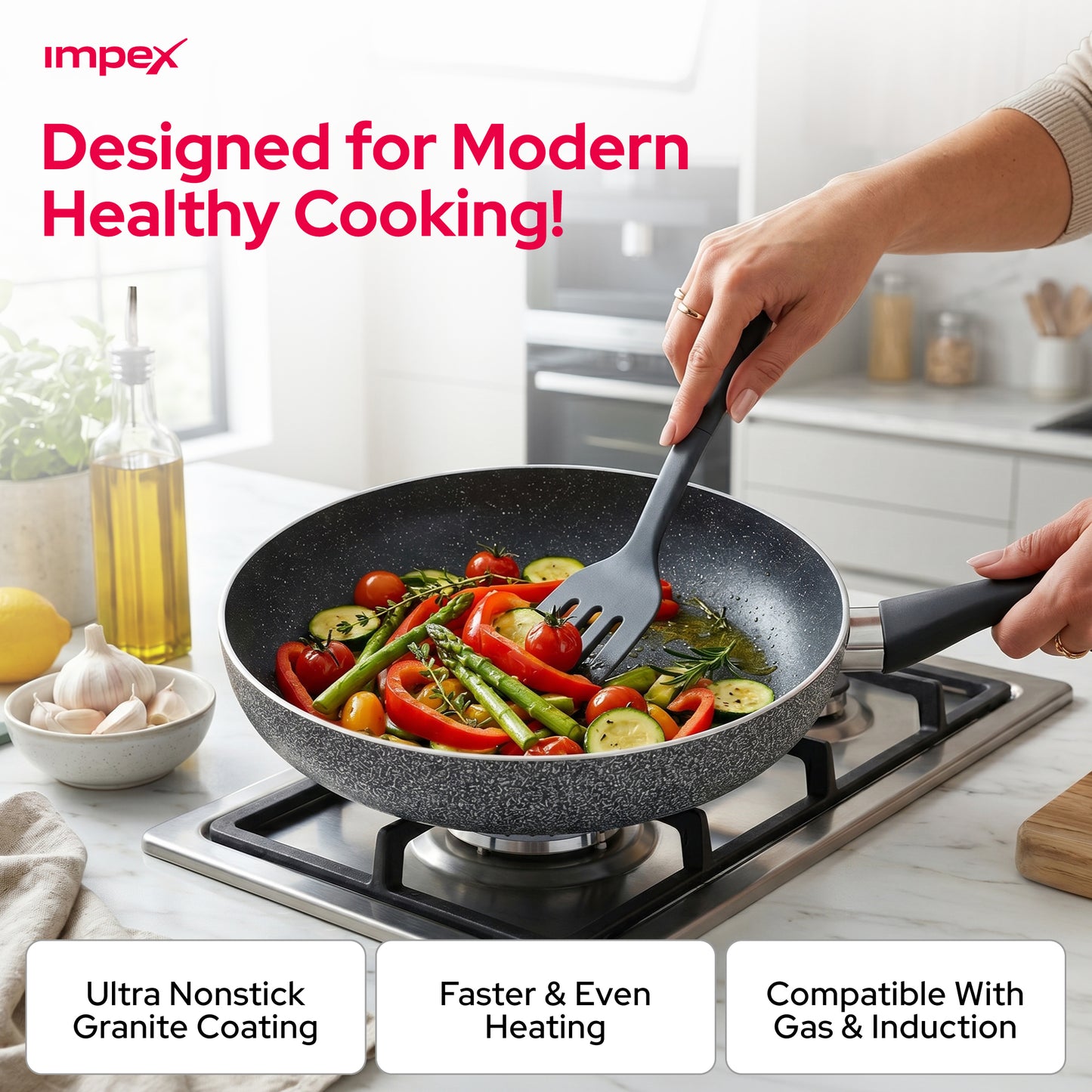 Impex Royal Nonstick Granite Cookware 7Pcs Set NCB7104 أواني طهي جرانيت غير لاصقة