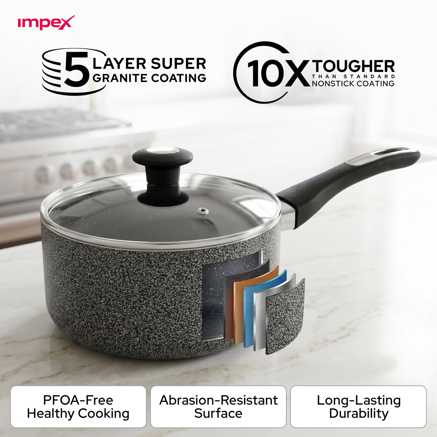 Impex Royal Nonstick Granite Cookware 7Pcs Set NCB7104 أواني طهي جرانيت غير لاصقة
