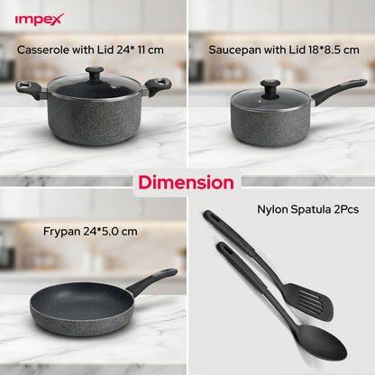 Impex Royal Nonstick Granite Cookware 7Pcs Set NCB7104 أواني طهي جرانيت غير لاصقة