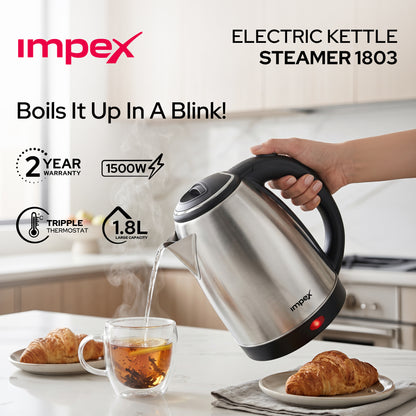Impex Electric Kettle 1.8 ltr SS Steamer 1803 غلاية كهربائية